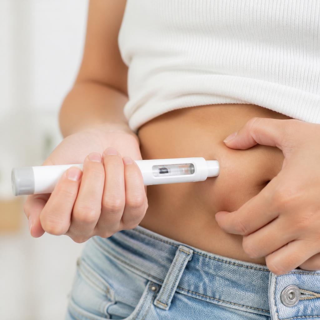 Aplicação subcutânea da caneta na região da barriga